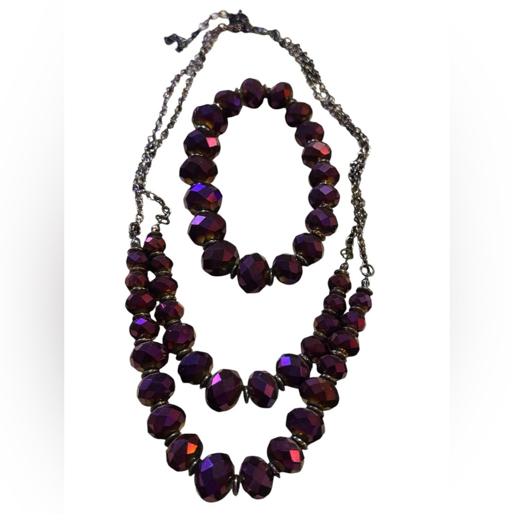 Elegant Purple Beaded Necklace and Bracelet Set